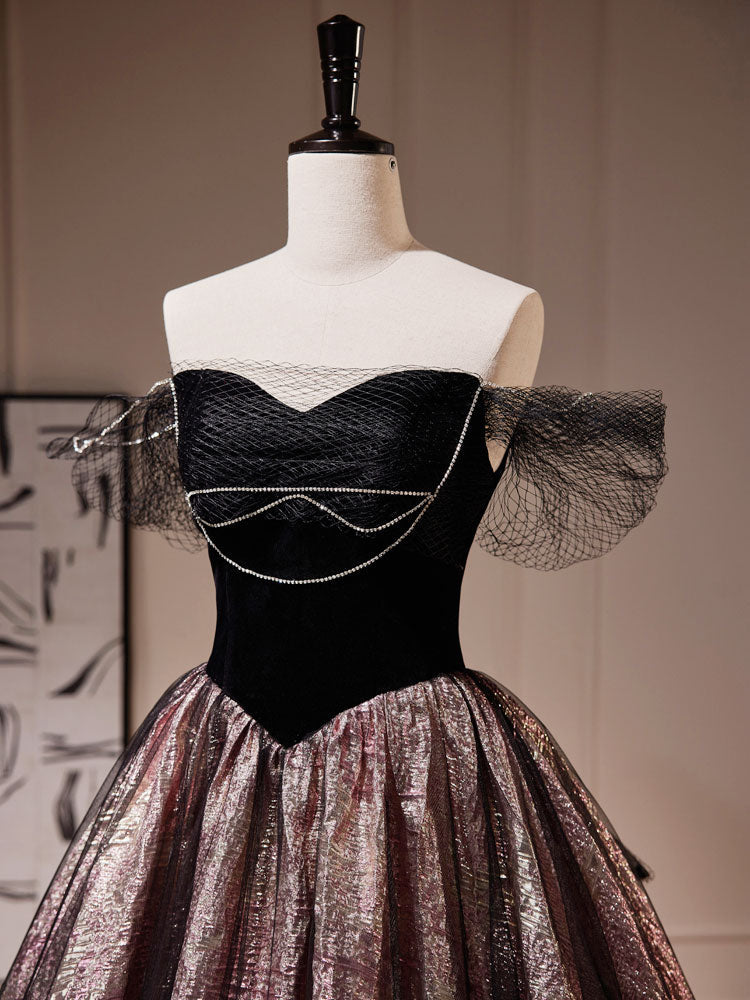 Dressime A-Line Off The Shoulder Satin Tulle Long Party Dress