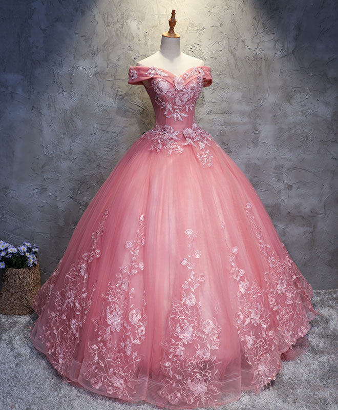 Dressime Ball Gown Off The Shoulder Tulle Long Party Dress With Appliques