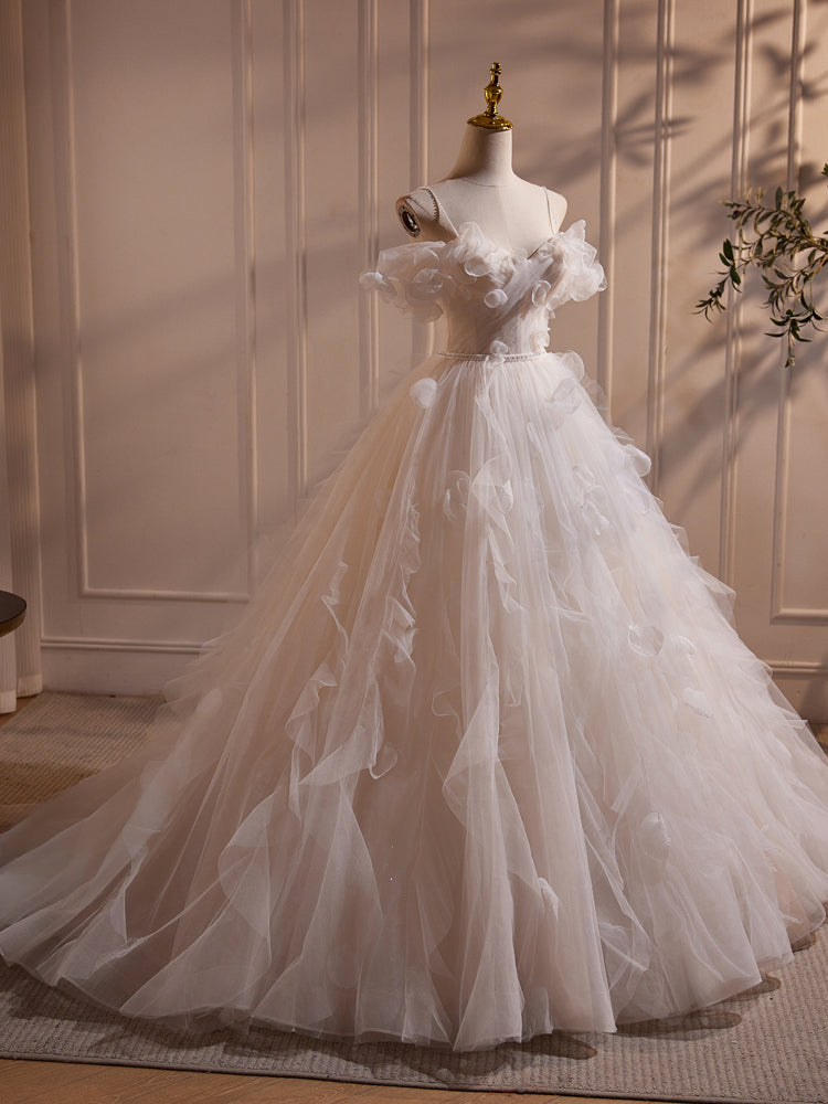 Dressime A Line Off Shoulder Tulle Ruffled Long Party Dress