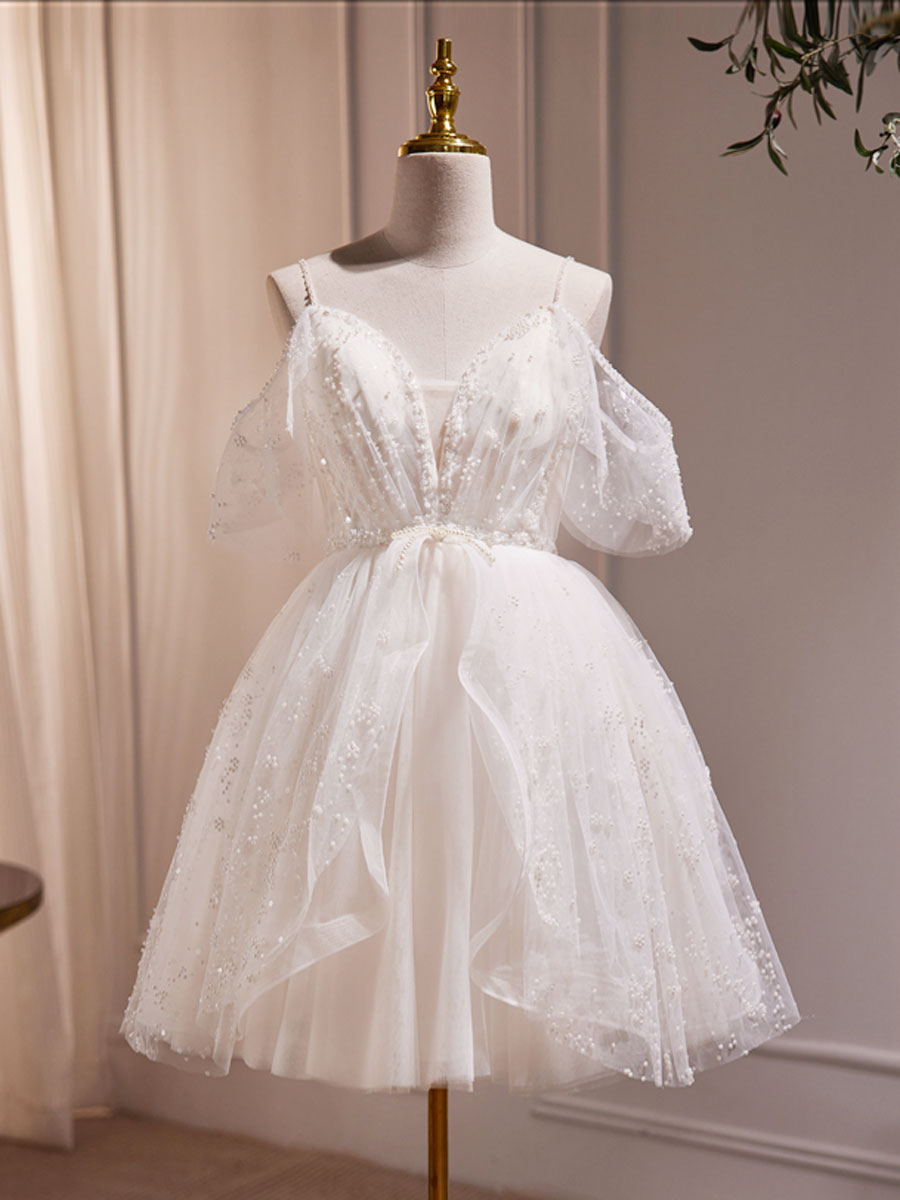 Dressime A Line V Neck Tulle Beading Short Party Dress