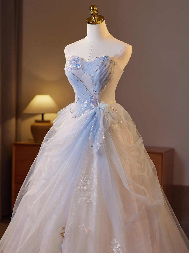 Dressime A Line Sweetheart Tulle Beaded Sequin Long Party Dress