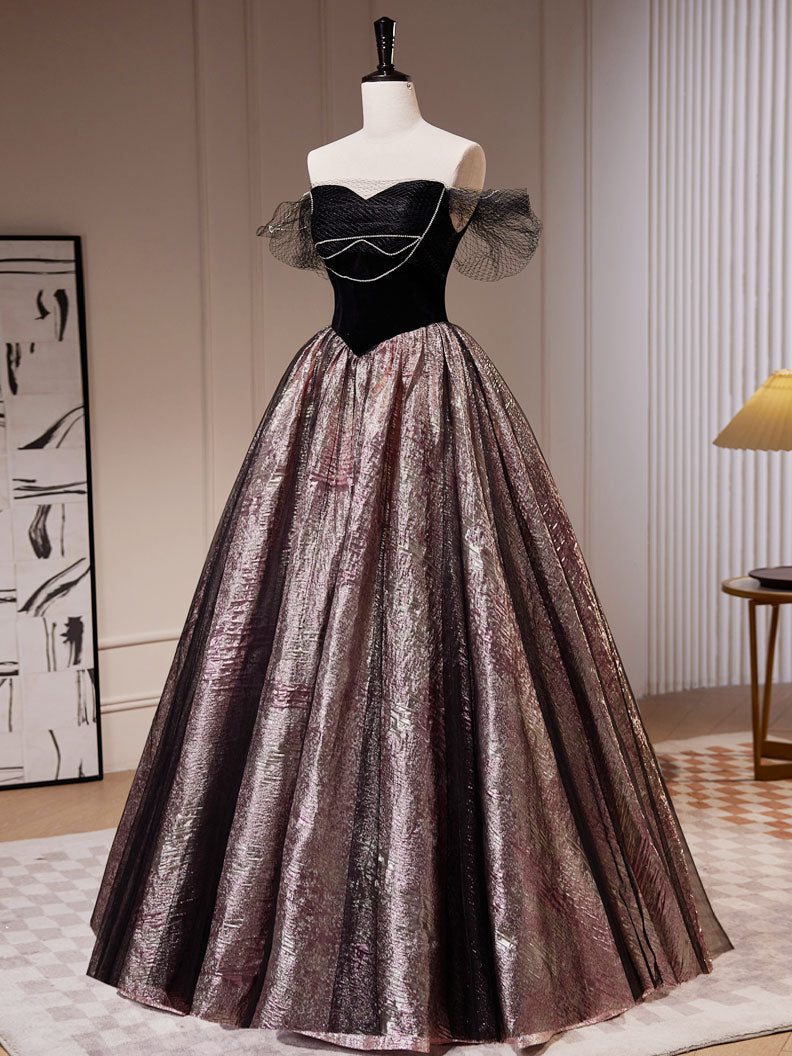 Dressime A-Line Off The Shoulder Satin Tulle Long Party Dress