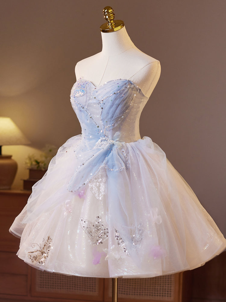 Dressime A Line Sweetheart Tulle Beaed Sequin Short Party Dress