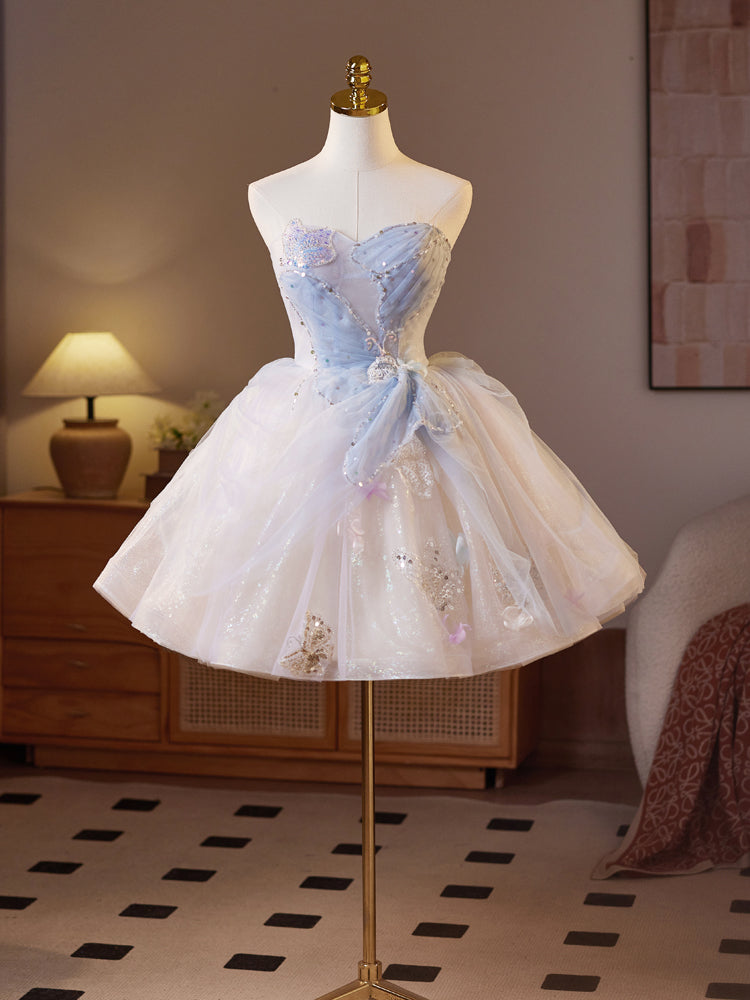 Dressime A Line Sweetheart Tulle Beaed Sequin Short Party Dress