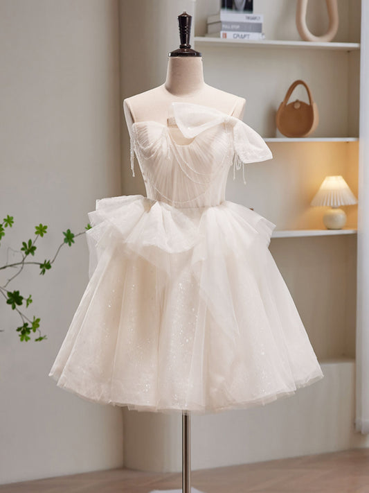 Dresime A Line Sweetheart Tulle Beading Zipper Long Party Dress