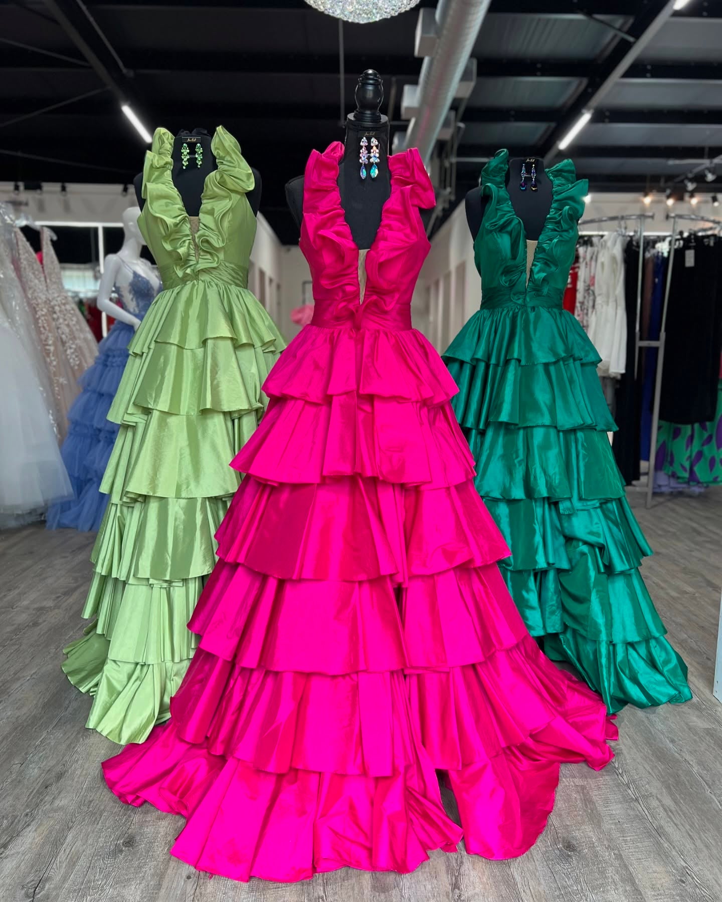 Dressime A Line Plunge V Ruffle Tiered Long Prom Dress with Slit