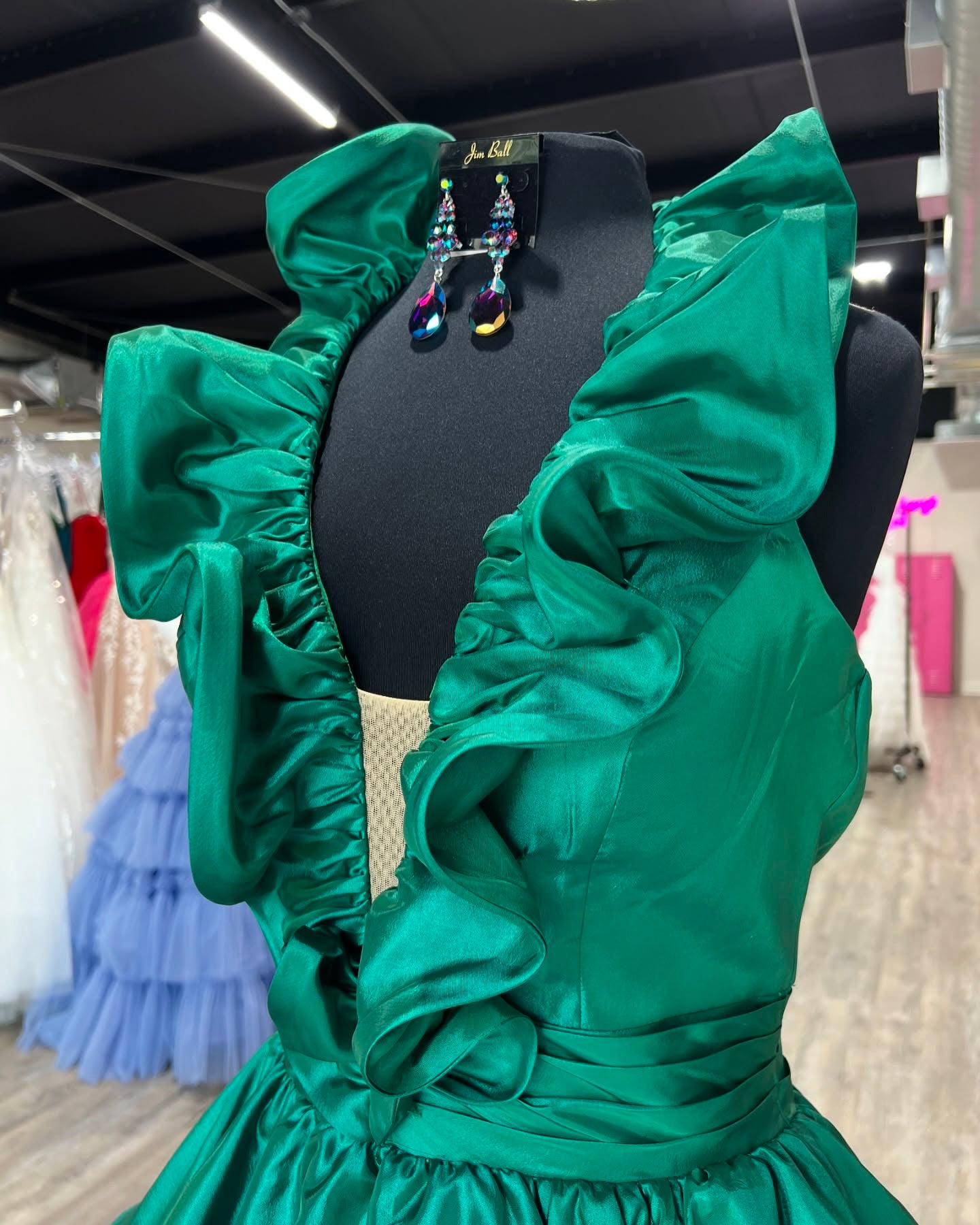 Dressime A Line Plunge V Ruffle Tiered Long Prom Dress with Slit