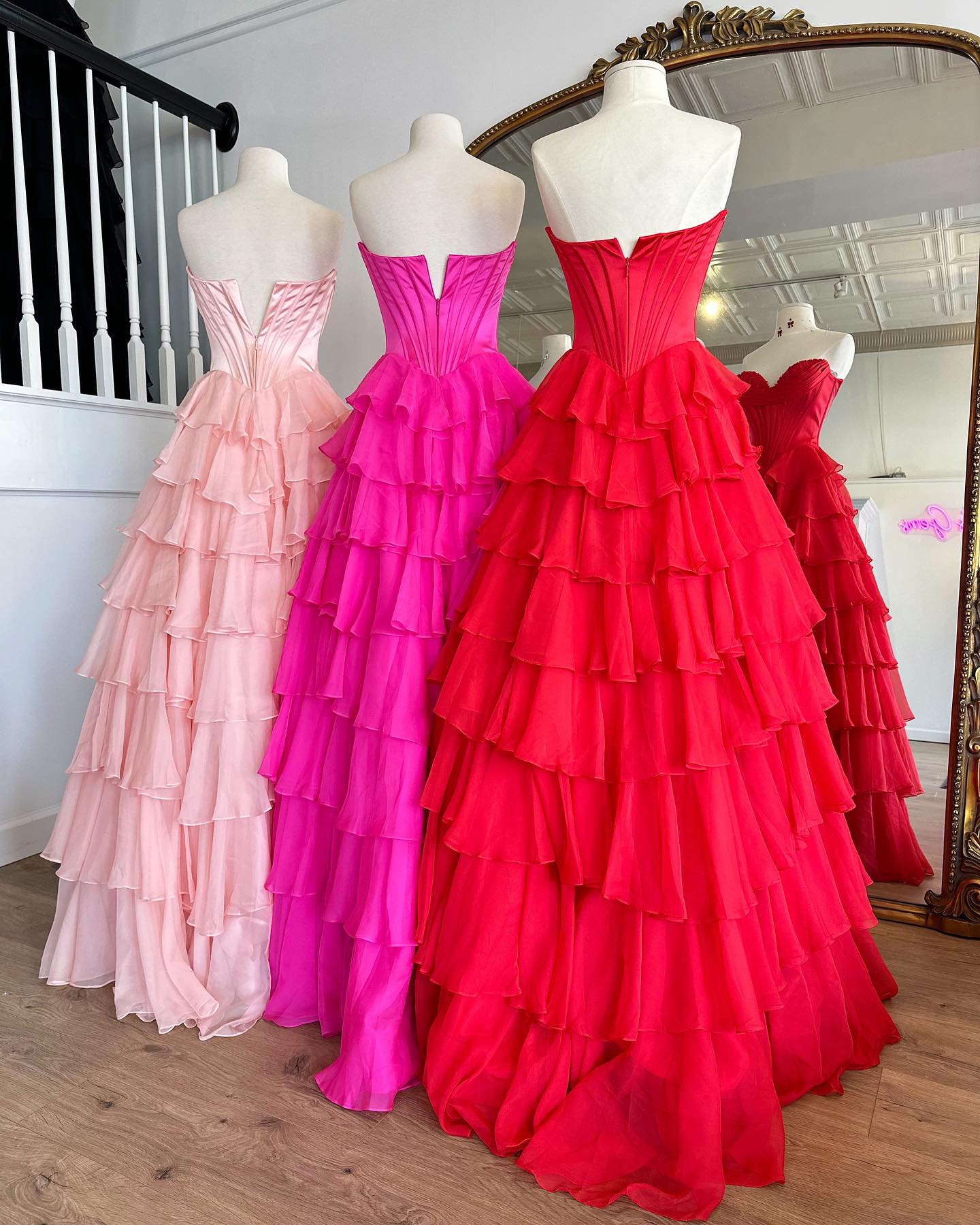 Dressime A Line Sweetheart Chiffon Corset Tiered Long Prom Dress