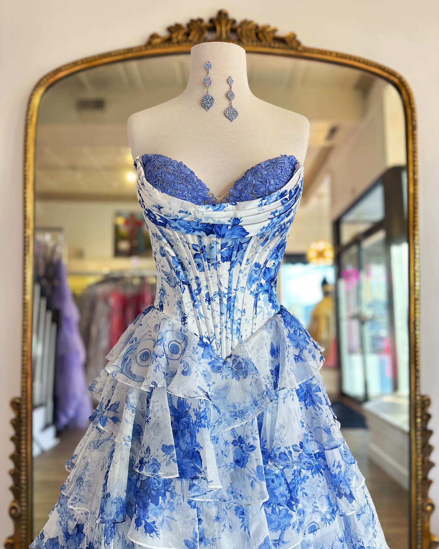 Dressime Sparkly A Line Sweetheart Floral Long Prom Dress