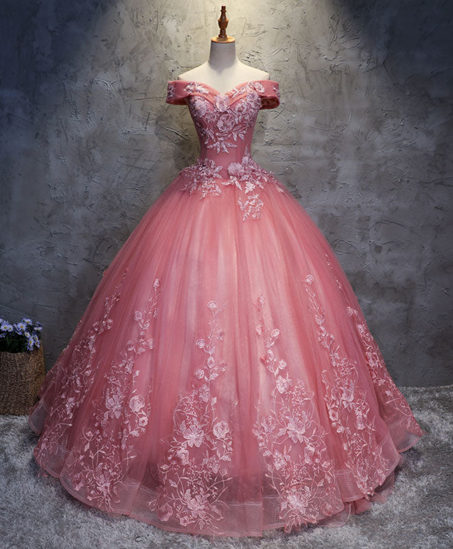Dressime Ball Gown Off The Shoulder Tulle Long Party Dress With Appliques
