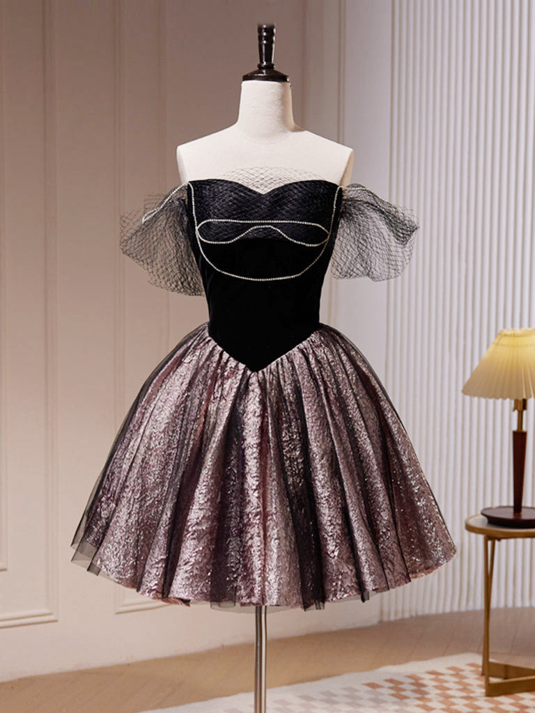 Dressime A-Line Off The Shoulder Satin Tulle Long Party Dress