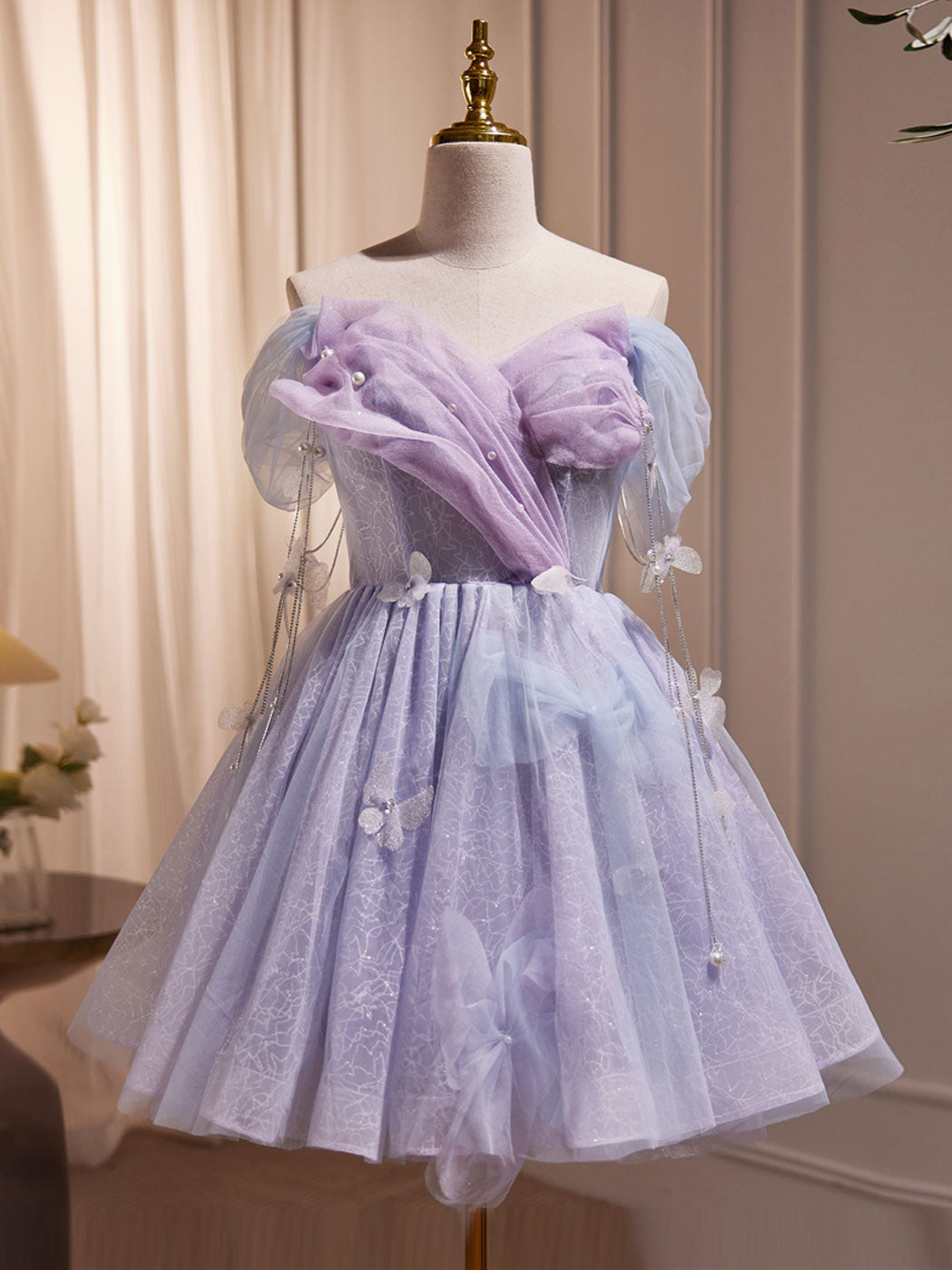 Dressime Vintage A-Line Off The Shoulder Tulle Short Party Dress
