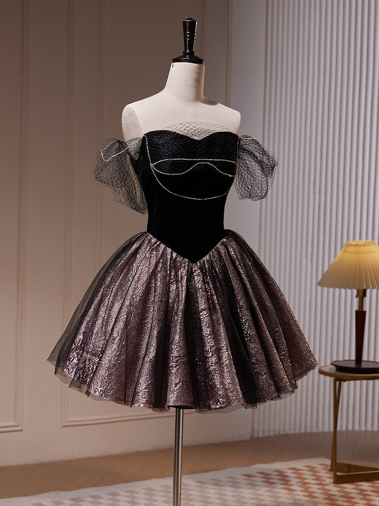 Dressime A-Line Off The Shoulder Satin Tulle Long Party Dress