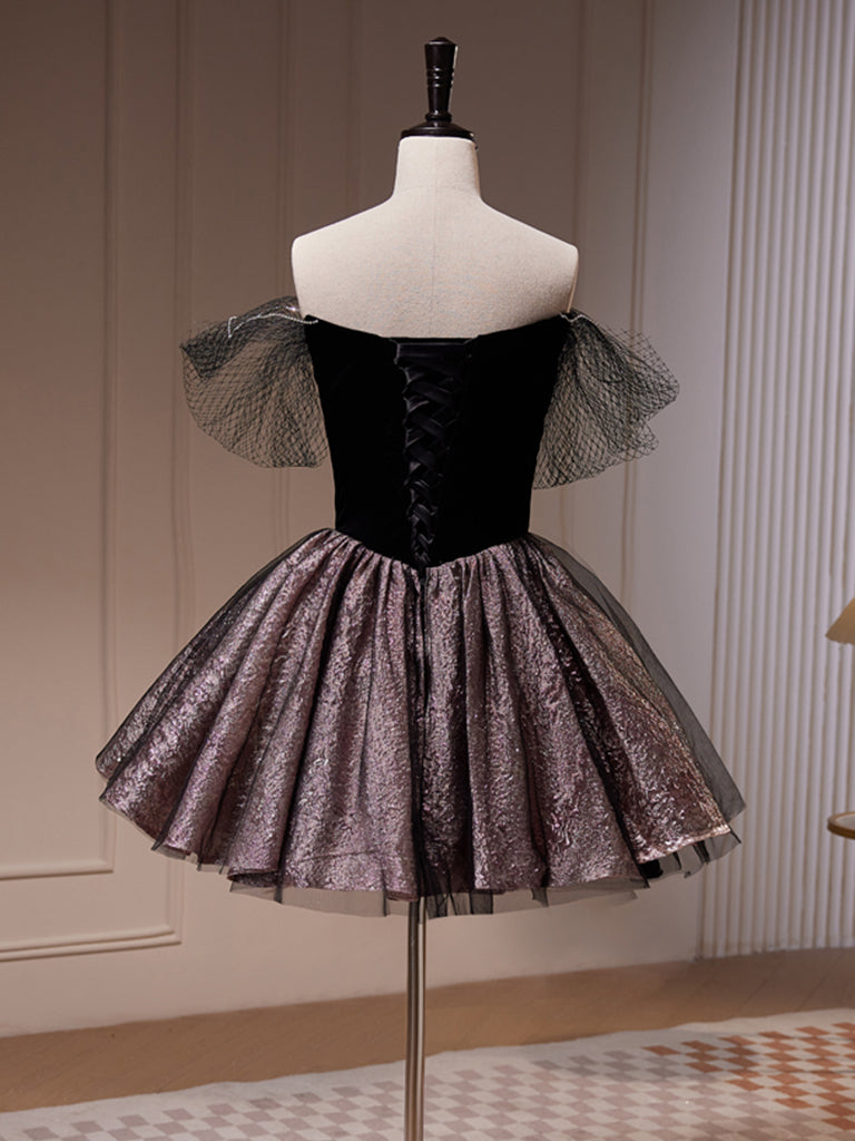 Dressime A-Line Off The Shoulder Satin Tulle Long Party Dress