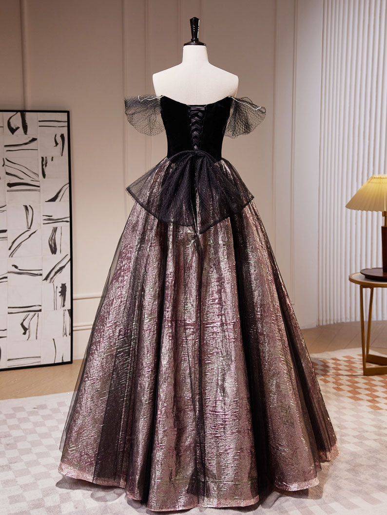 Dressime A-Line Off The Shoulder Satin Tulle Long Party Dress