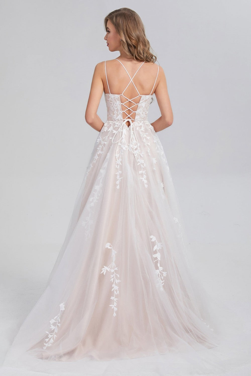 dressimeA Line Appliques Spaghetti Straps Long Prom Dresses