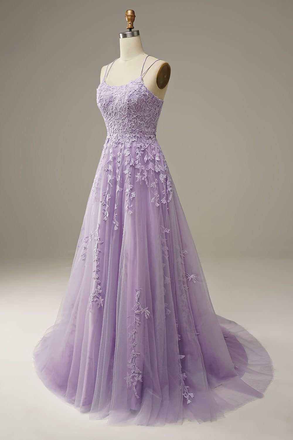 dressimeA Line Appliques Spaghetti Straps Long Prom Dresses