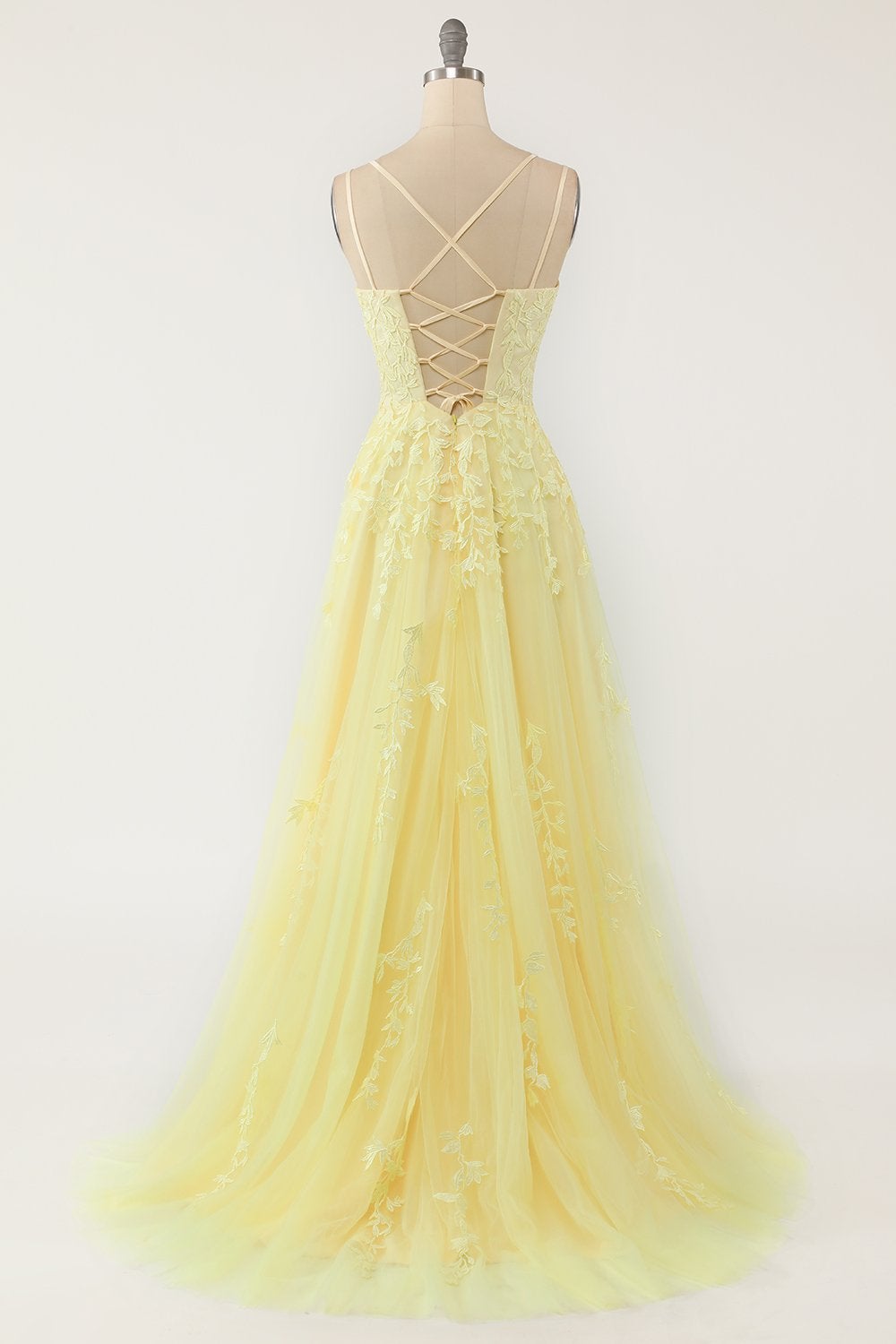 dressimeA Line Appliques Spaghetti Straps Long Prom Dresses