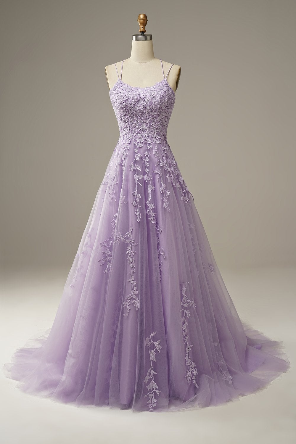 dressimeA Line Appliques Spaghetti Straps Long Prom Dresses