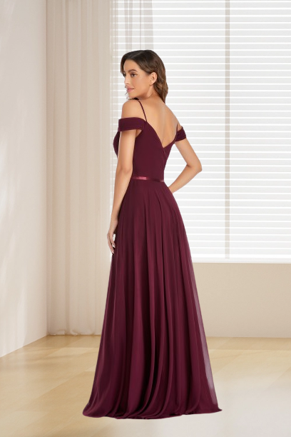 dressimeA Line Burgundy Off the Shoulder Floor Length Bridesmaid Dresses