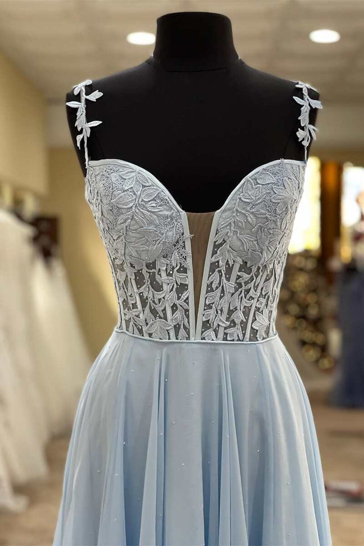 dressimeA Line Chiffon Off The Shoulder Strpas Prom Dresses With Slit