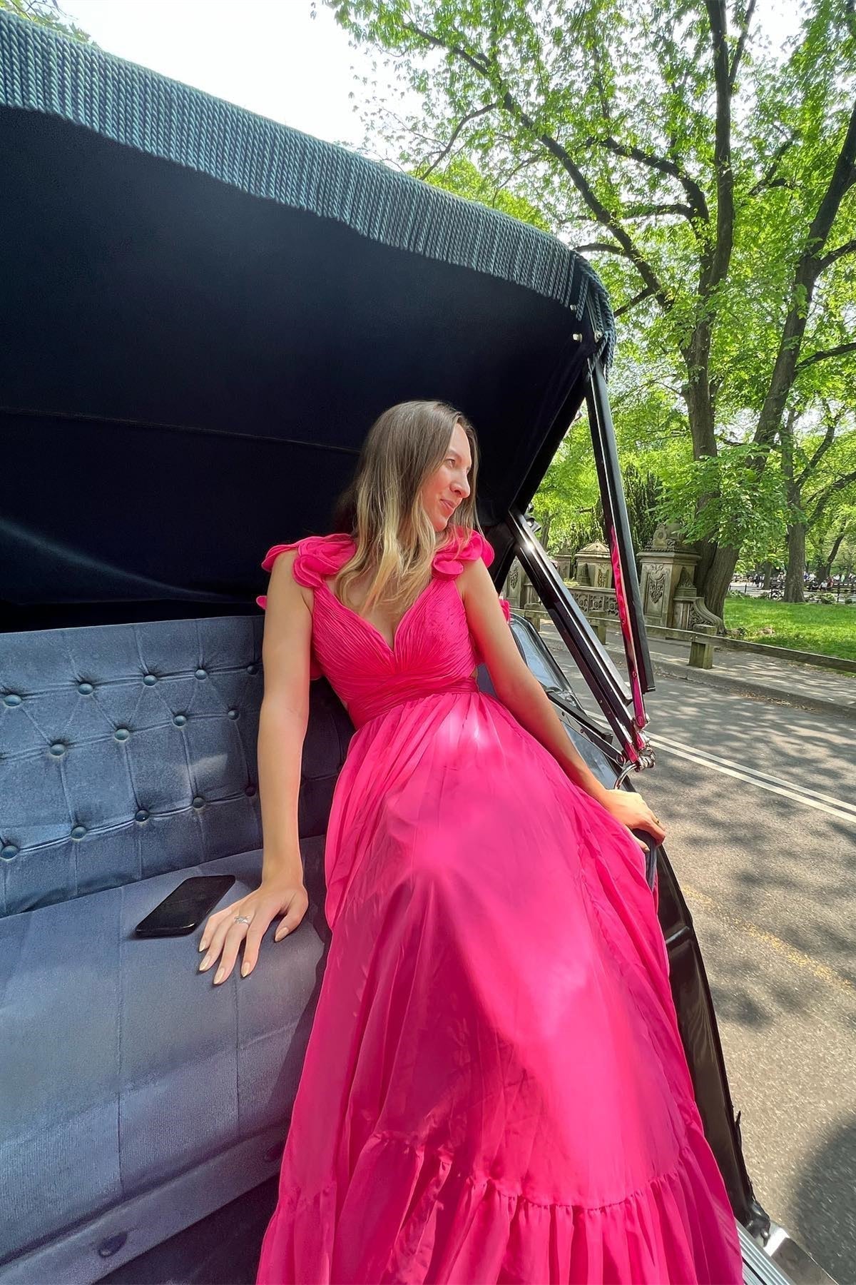 Dressime A-Line Chiffon V-Neck Ruffled Straps Prom Dress dressime