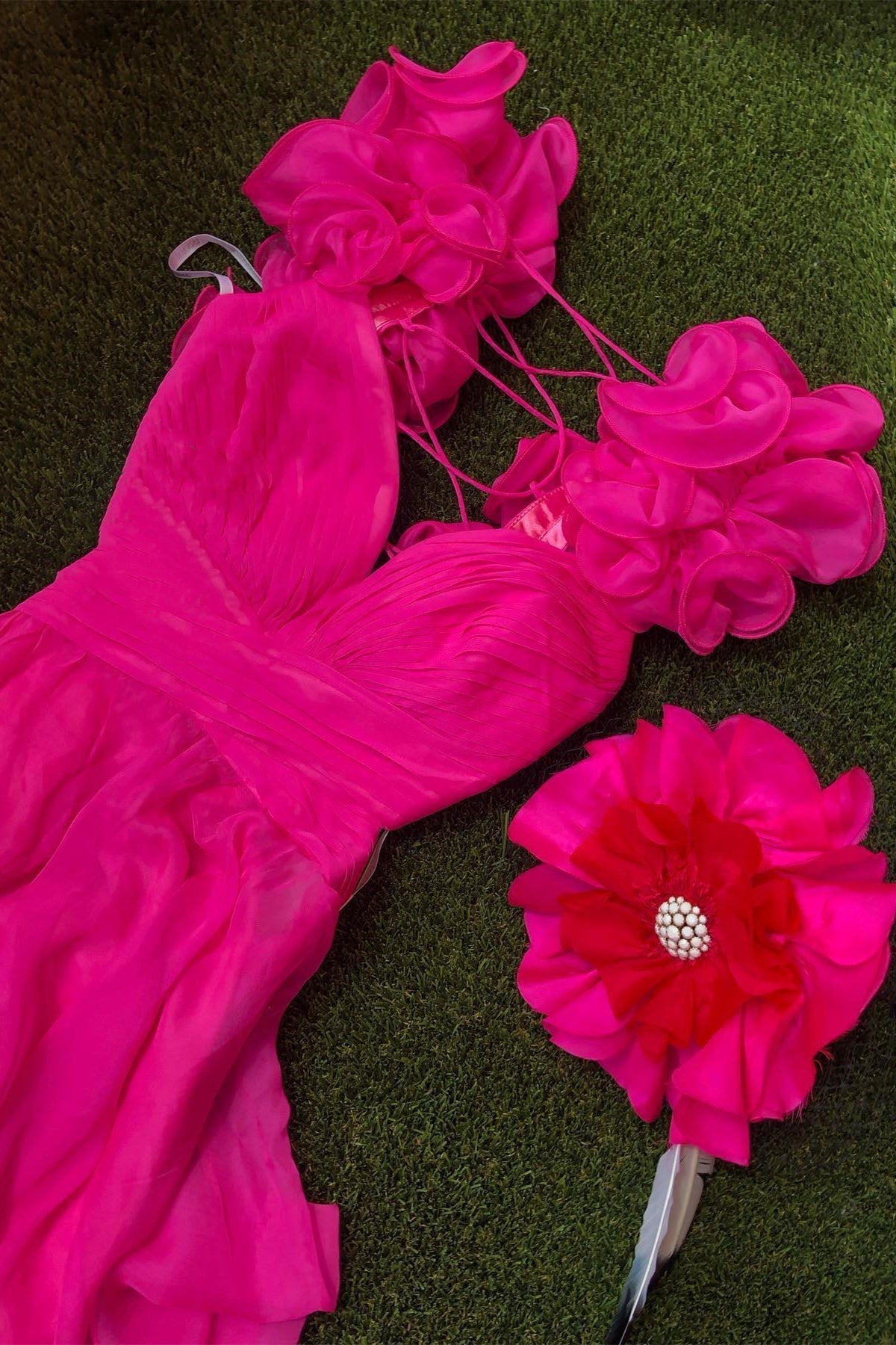Dressime A-Line Chiffon V-Neck Ruffled Straps Prom Dress dressime