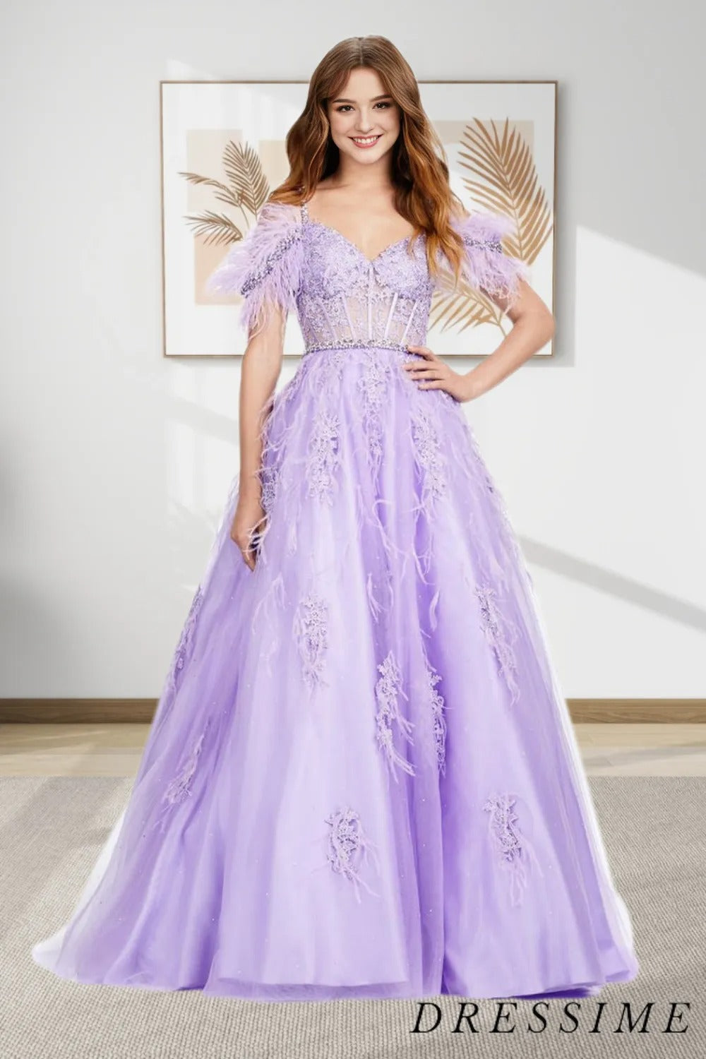 Dressime A Line Cold Shoulder Lace Corset Long Prom Dresses with Feath dressime Dressime A Line Cold Shoulder Lace Corset Long Prom Dresses with Feath dressime