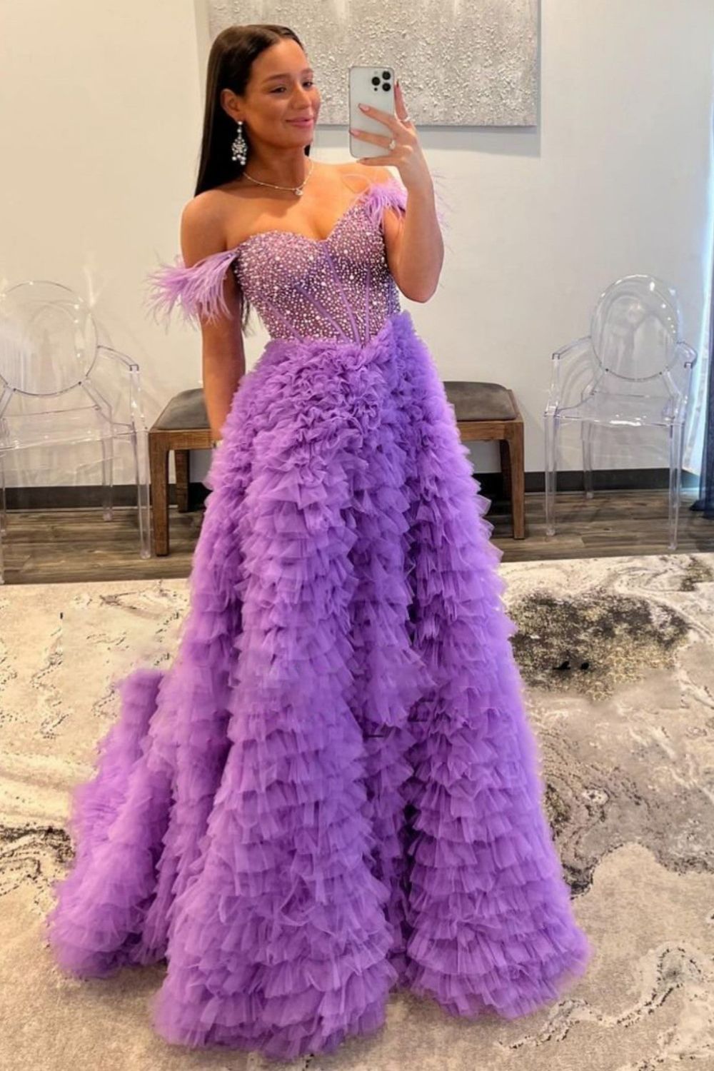 Dressime A Line Custom-Made Long Off the Shoulder Sweetheart Tiered Pr – dressime Dressime A Line Custom-Made Long Off the Shoulder Sweetheart Tiered Pr – dressime