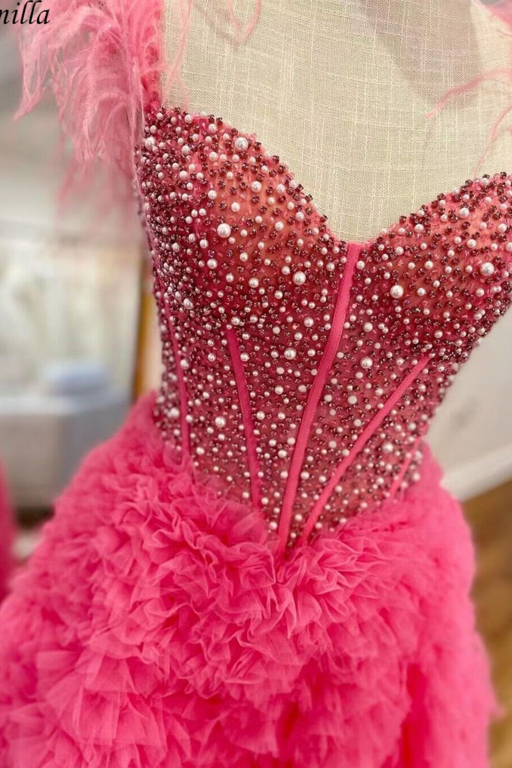 Dressime A Line Custom-Made Long Off the Shoulder Sweetheart Tiered Prom Dresses with Split dressime