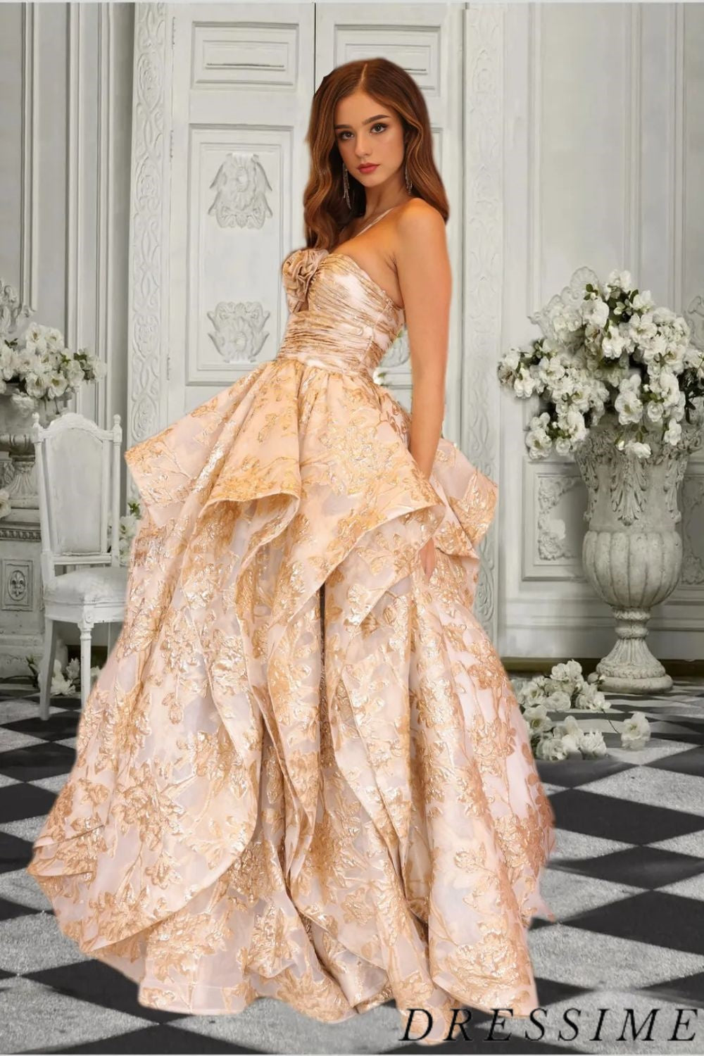 Dressime A Line Halter Print Ruffle Tiered Long Prom Dress With Flower dressime Dressime A Line Halter Print Ruffle Tiered Long Prom Dress With Flower dressime