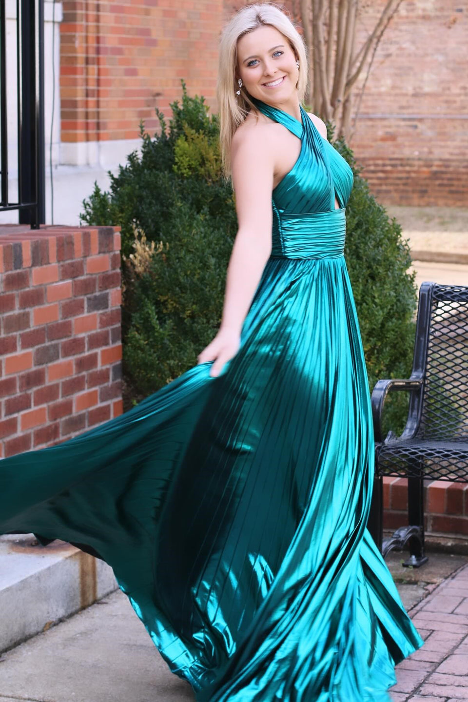 Dressime A Line Halter Satin Keyhole Long Prom Dress dressime