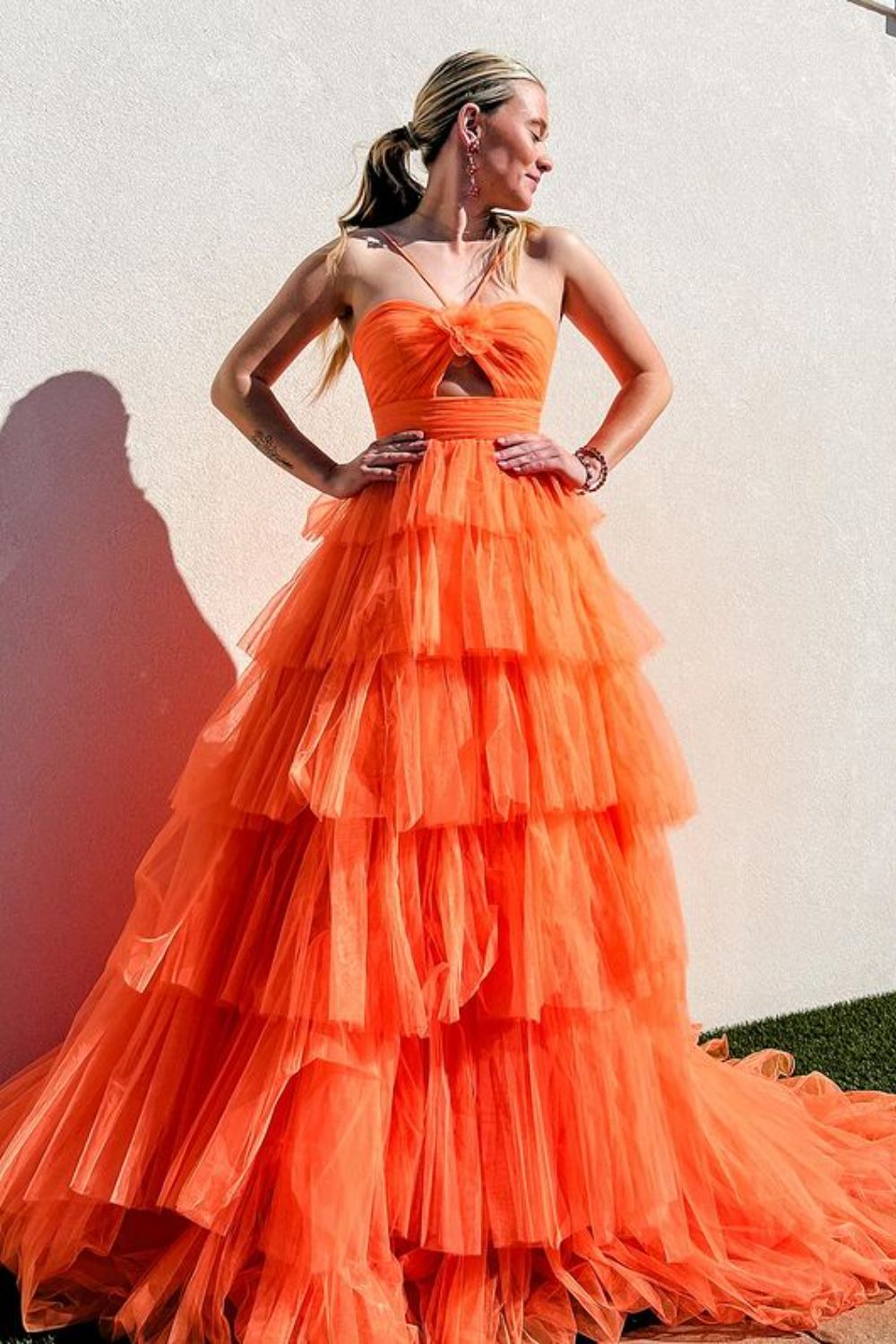 Dressime A-Line Halter keyhole Tulle Tiered Long Prom Dress dressime Dressime A-Line Halter keyhole Tulle Tiered Long Prom Dress dressime