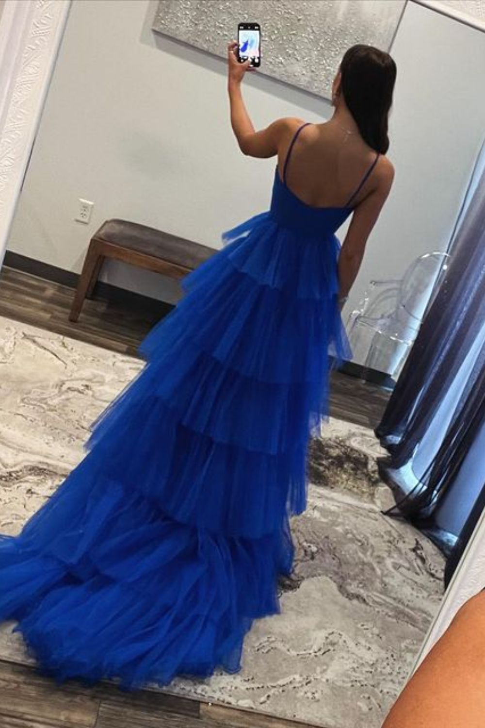 Dressime A-Line Halter keyhole Tulle Tiered Long Prom Dress dressime