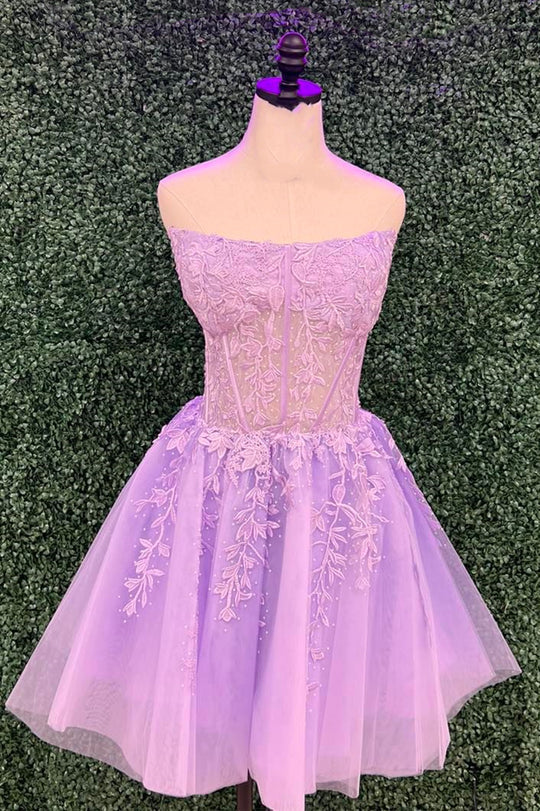 Dressime A Line Lace Strapless Sleeveless Short Cocktail Dresses Tulle dressime Dressime A Line Lace Strapless Sleeveless Short Cocktail Dresses Tulle dressime
