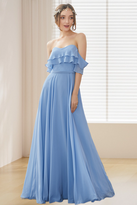 Dressime A Line Off The Shoulder Chiffon Long Bridesmaid Dress dressime