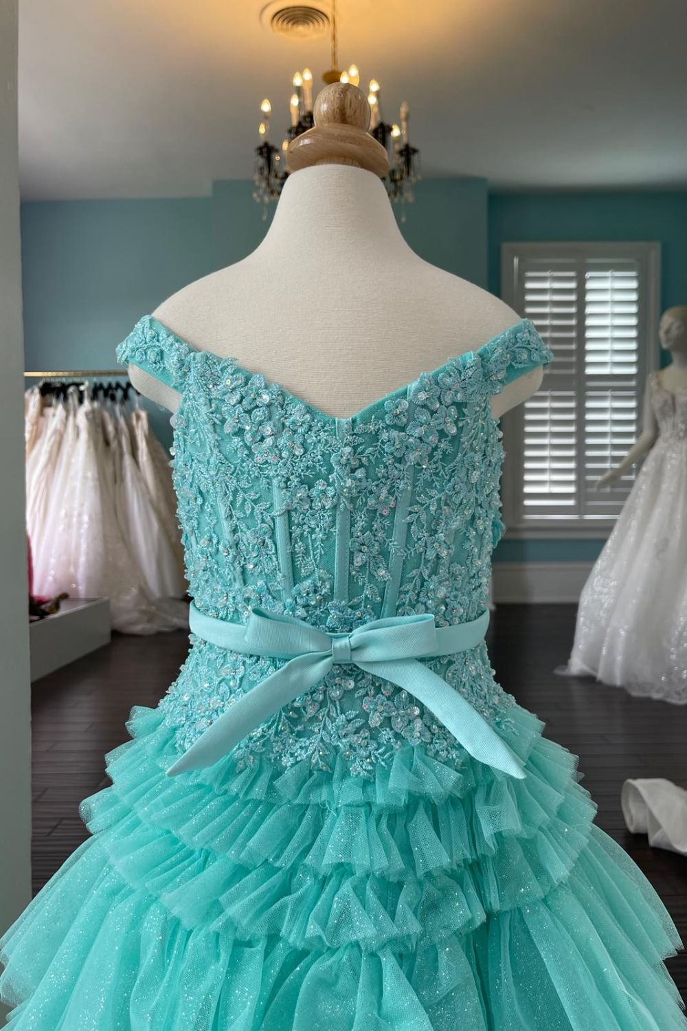 Dressime A Line Off The Shoulder Organza Multi-Layer Girl Pageant Dress with Ruffles dressime