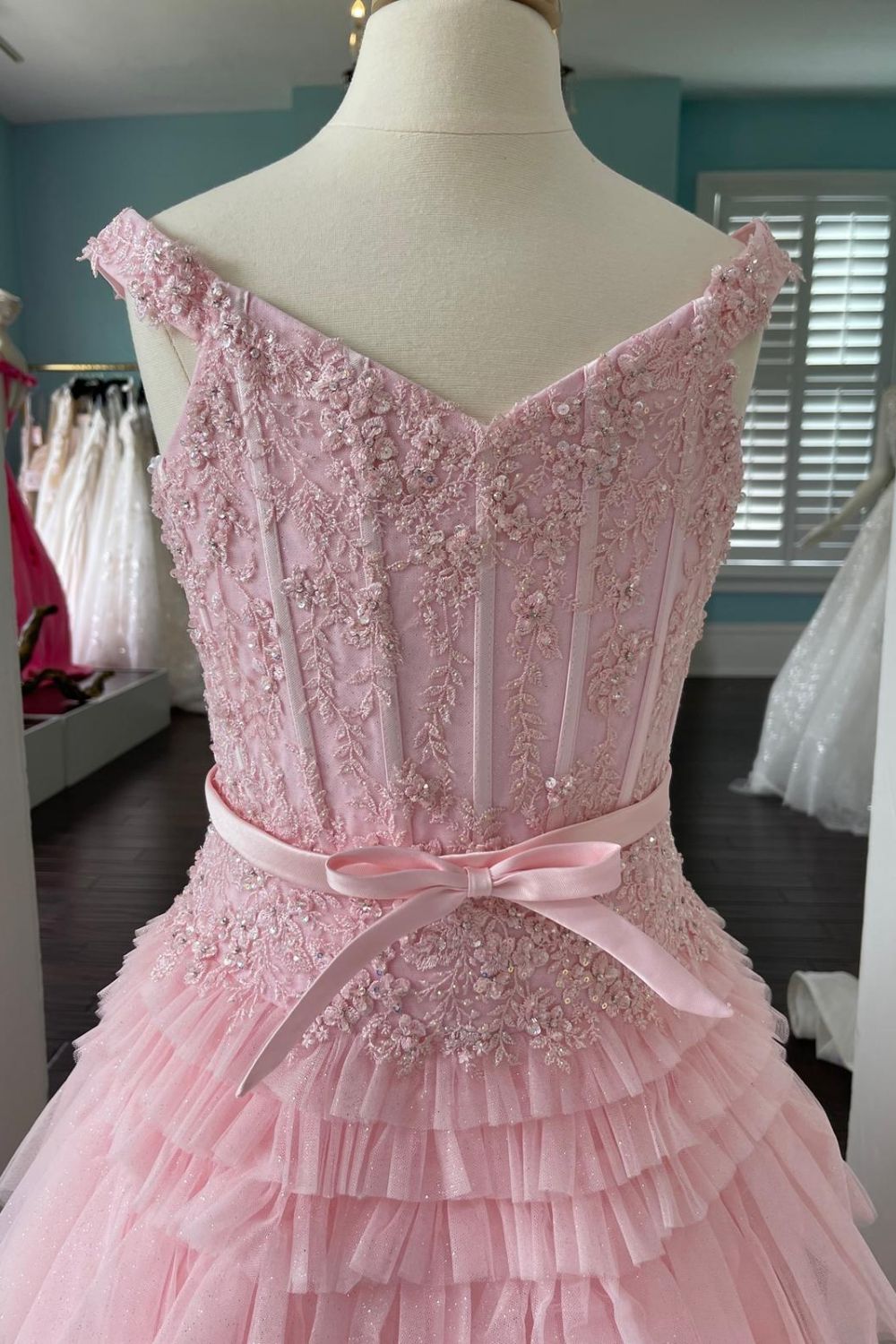 Dressime A Line Off The Shoulder Organza Multi-Layer Girl Pageant Dress with Ruffles dressime