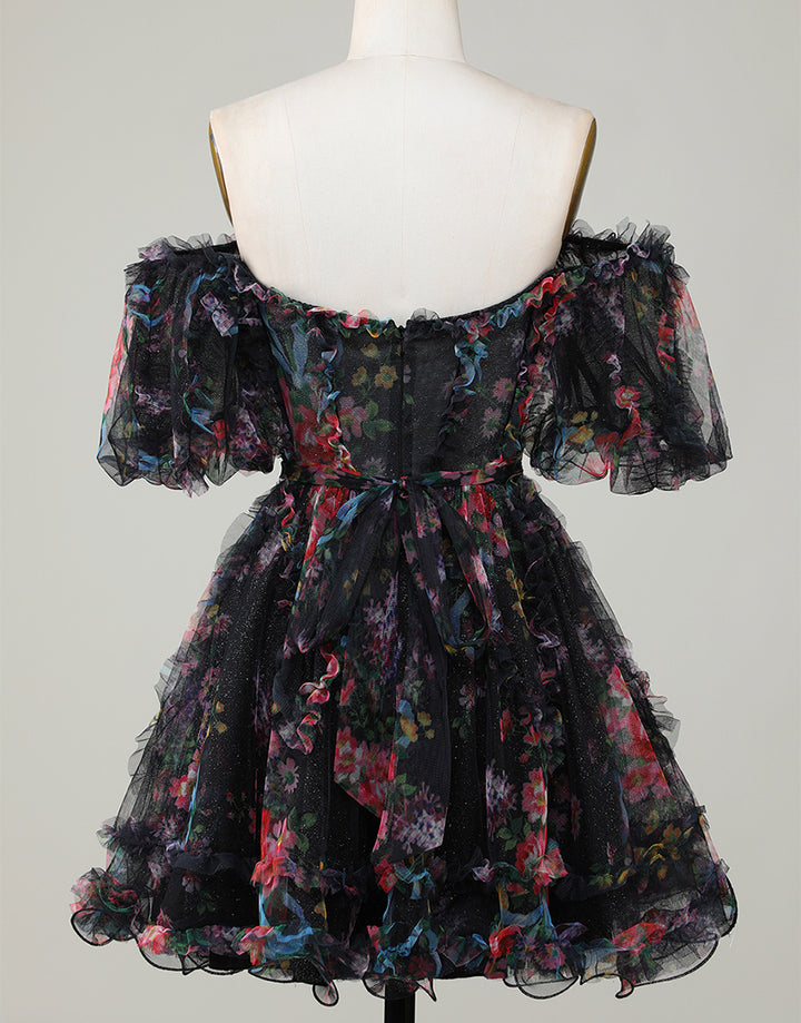 dressimeA Line Off The Shoulder Pretty Puff Sleeves Short Homecoming Dress