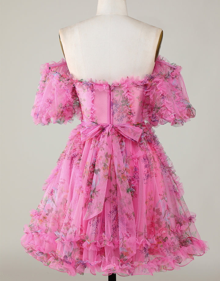 dressimeA Line Off The Shoulder Pretty Puff Sleeves Short Homecoming Dress