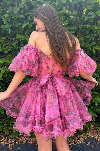 dressimeA Line Off The Shoulder Pretty Puff Sleeves Short Homecoming Dress