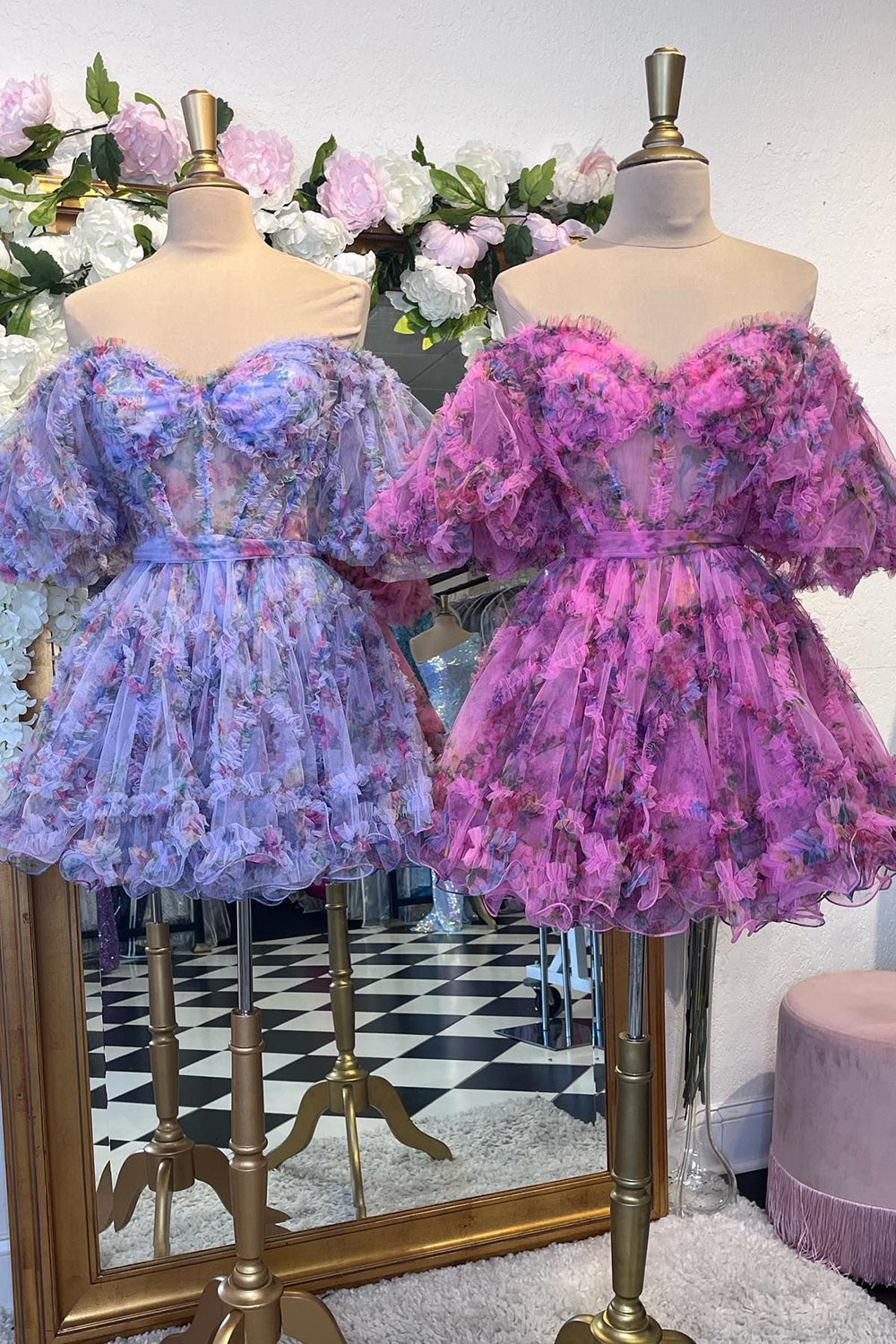 dressimeA Line Off The Shoulder Pretty Puff Sleeves Short Homecoming Dress
