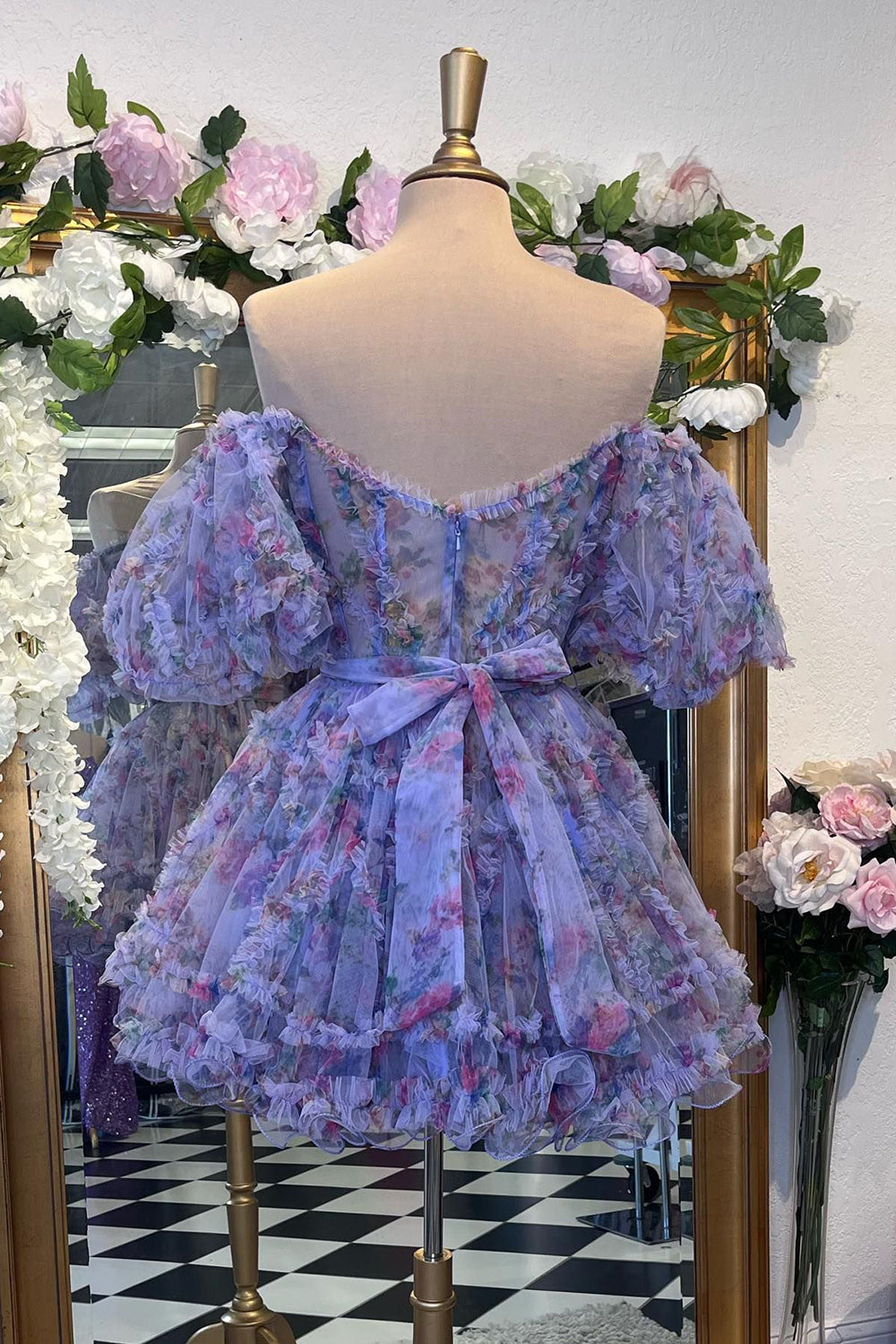 dressimeA Line Off The Shoulder Pretty Puff Sleeves Short Homecoming Dress