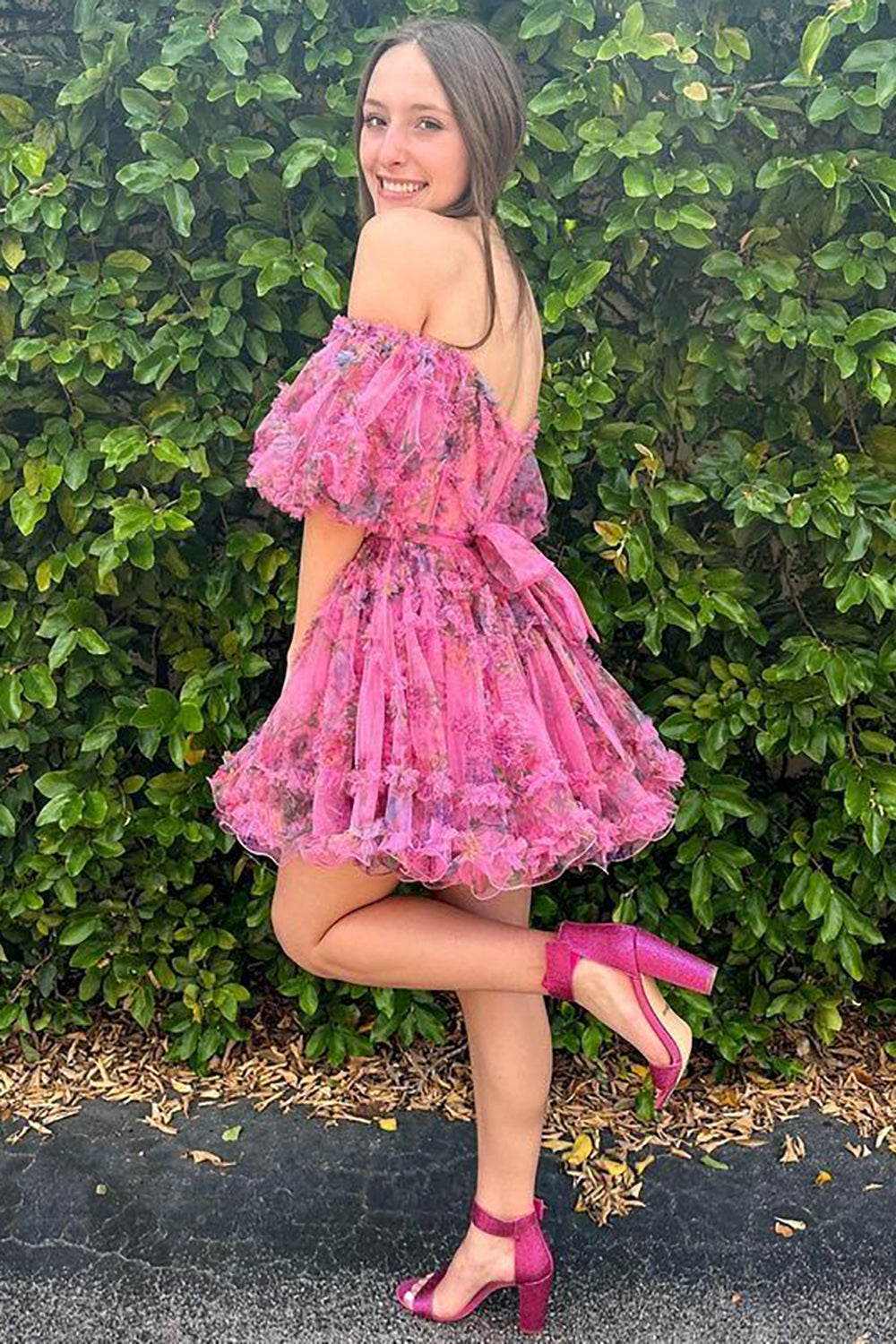 dressimeA Line Off The Shoulder Pretty Puff Sleeves Short Homecoming Dress