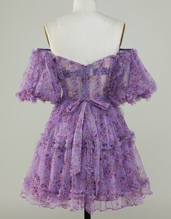 dressimeA Line Off The Shoulder Pretty Puff Sleeves Short Homecoming Dress