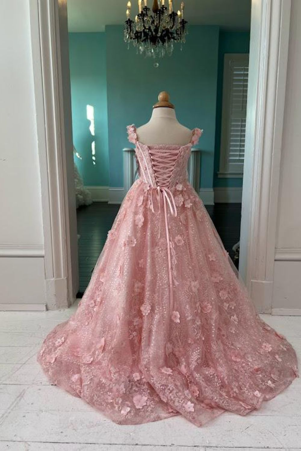 Dressime A-Line Off The Shoulder Tulle Girl Pageant Dress with Flower dressime