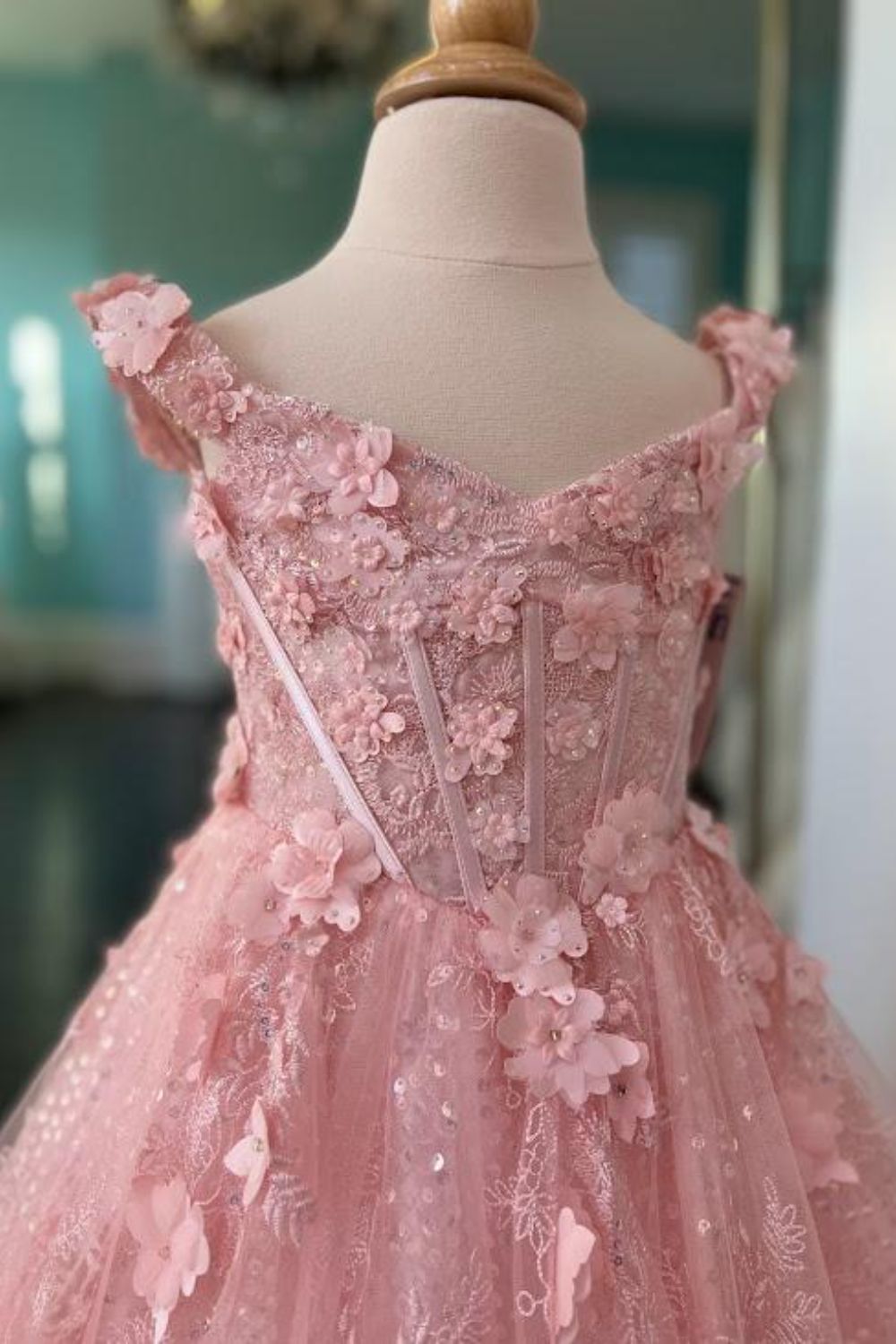 Dressime A-Line Off The Shoulder Tulle Girl Pageant Dress with Flower dressime