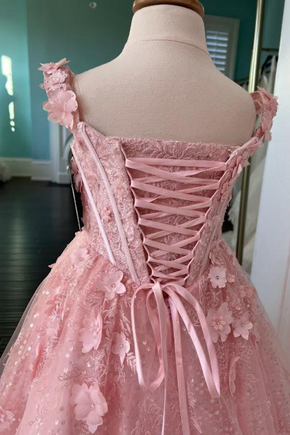 Dressime A-Line Off The Shoulder Tulle Girl Pageant Dress with Flower dressime