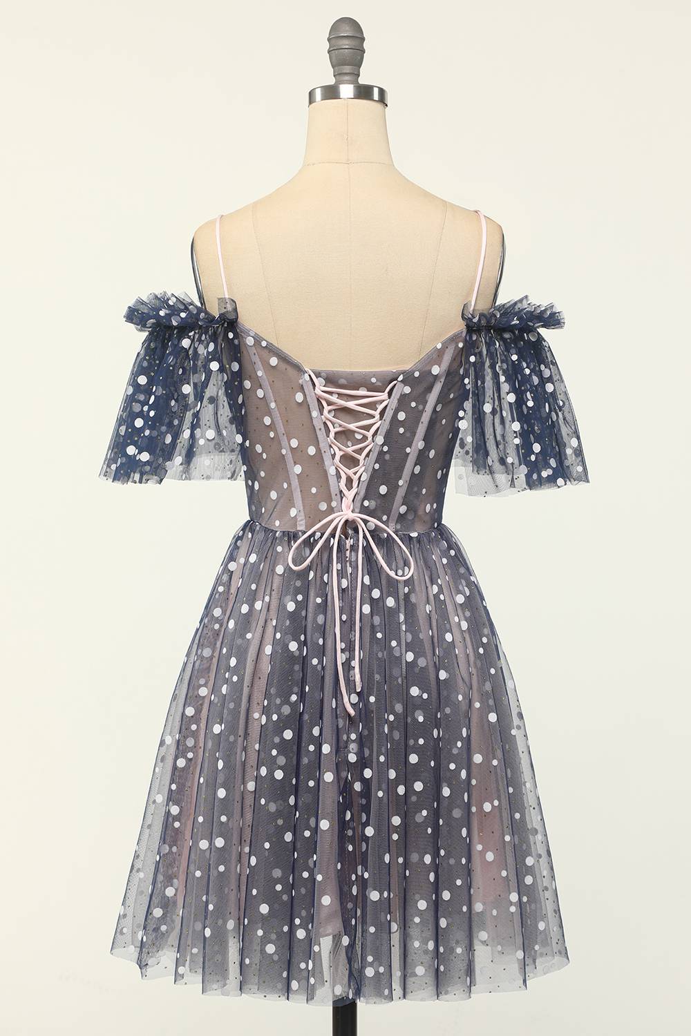 dressimeA Line Off the Shoulder Lace up Cute Tulle Homecoming Dresses