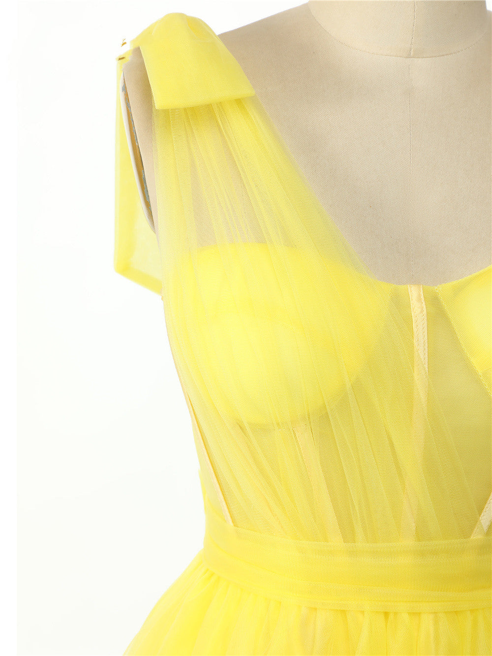 Dressime A Line One Shoulder Pleated Tulle Split Long Prom Dress dressime